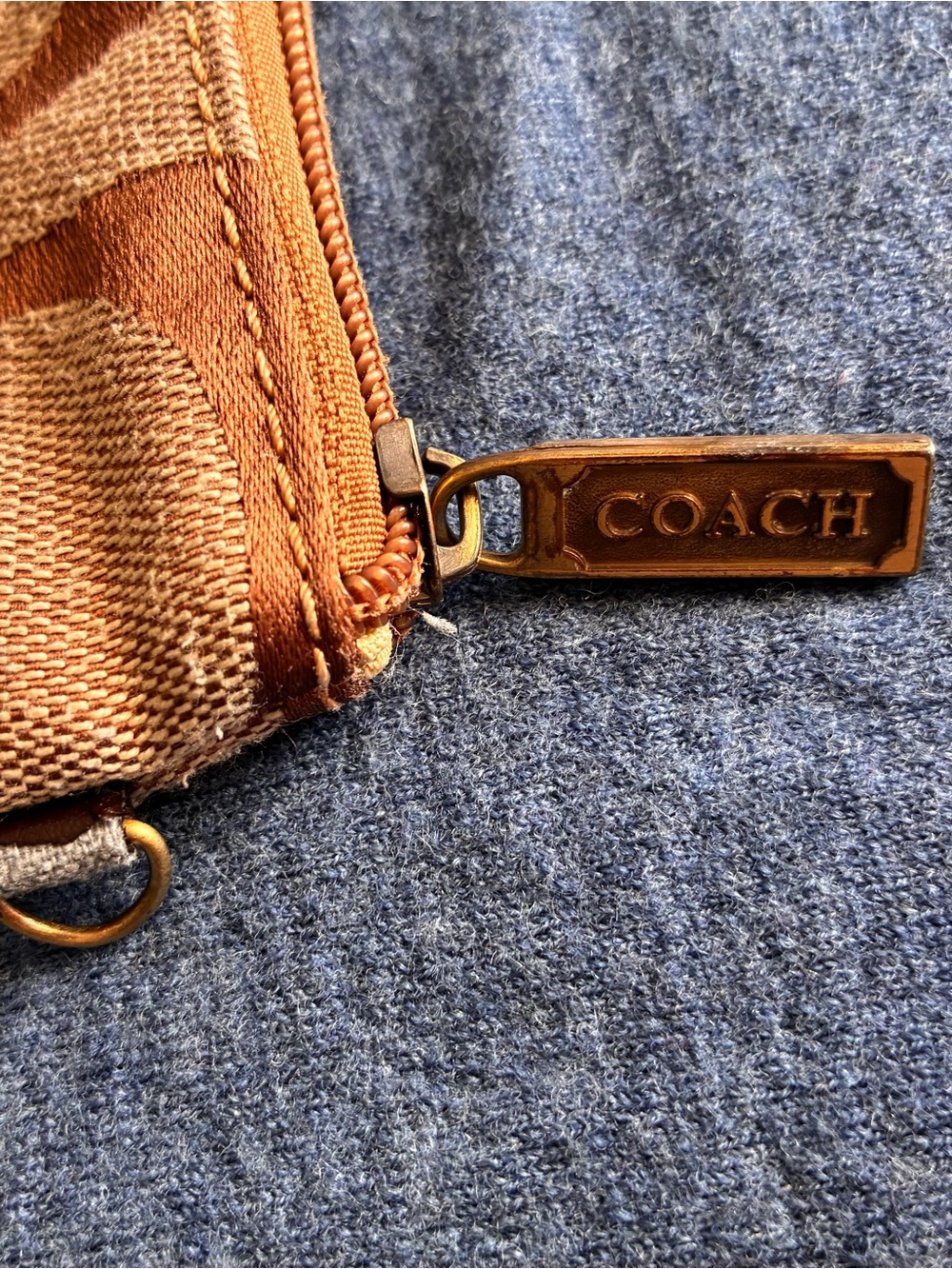 Coach Signature Brown Tan/Bronze Logo Cosmetic Zip pouch